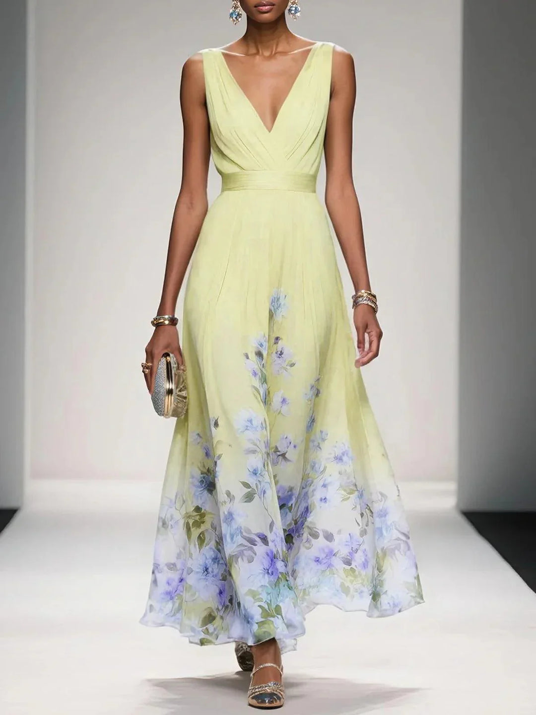 Inès – Robe Maxi Col V Sans Manches