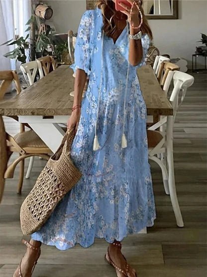 Boho Bleue – Robe Midi Bohème