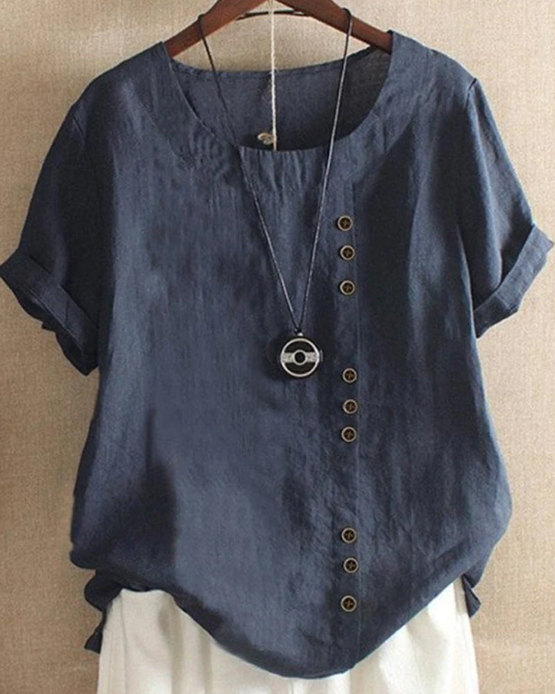 Vera – T-Shirt Uni Col Rond à Manches Courtes