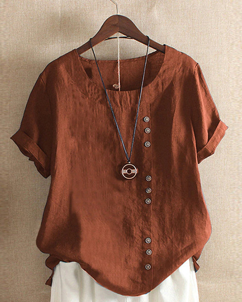 Vera – T-Shirt Uni Col Rond à Manches Courtes