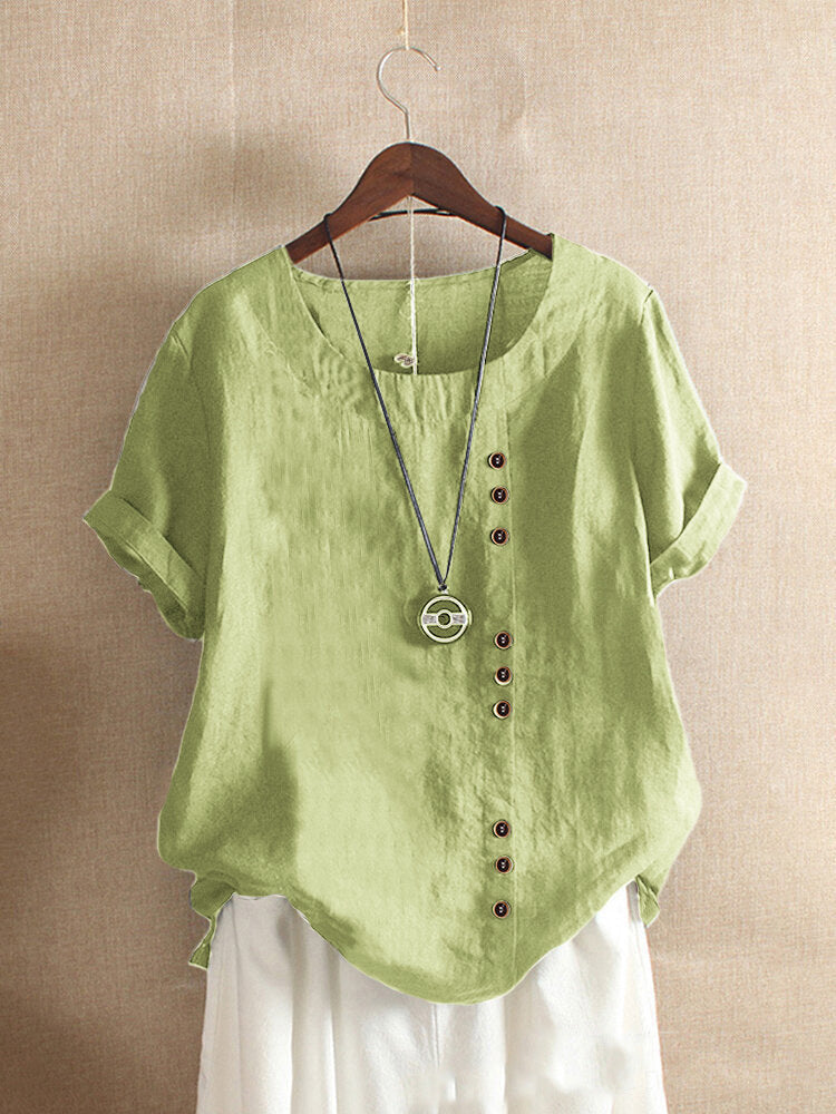 Vera – T-Shirt Uni Col Rond à Manches Courtes