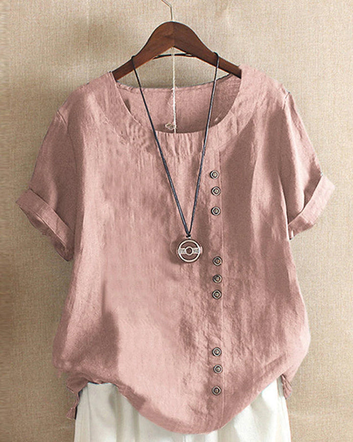 Vera – T-Shirt Uni Col Rond à Manches Courtes