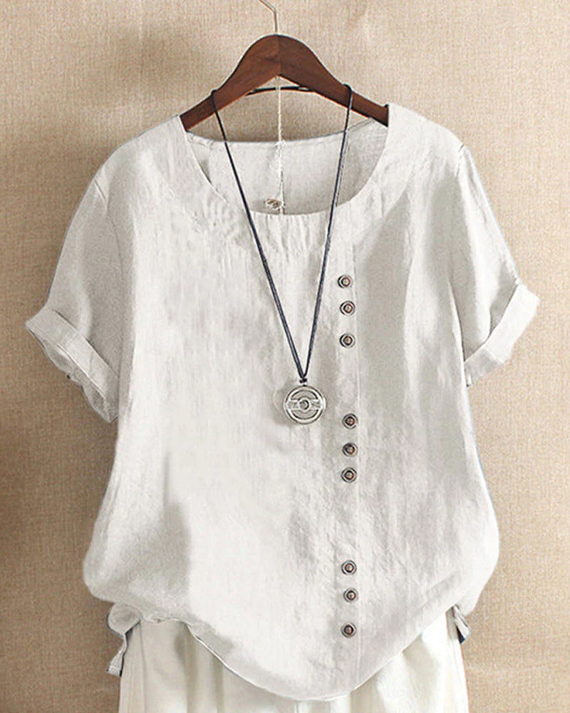 Vera – T-Shirt Uni Col Rond à Manches Courtes