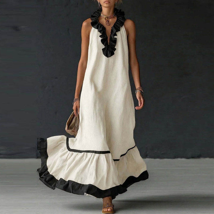 Léa – Robe Maxi Col V à Volants