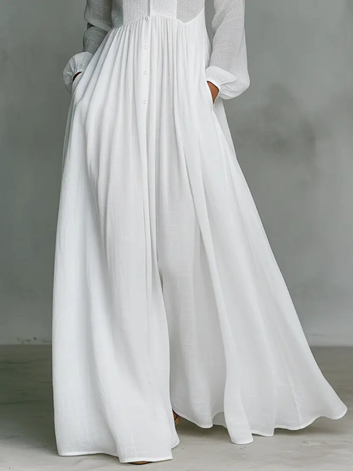 Camille – Robe Maxi Minimaliste Col Mao