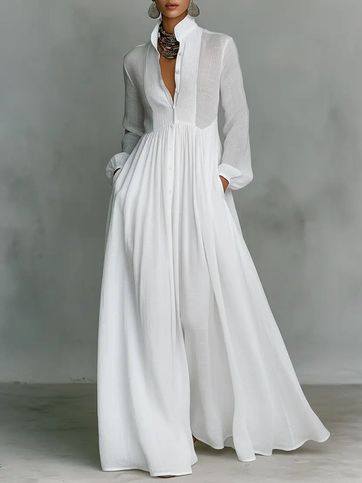 Camille – Robe Maxi Minimaliste Col Mao