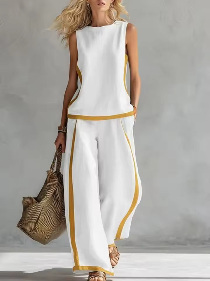 Chloé – Ensemble Blouse Sans Manches et Pantalon Large