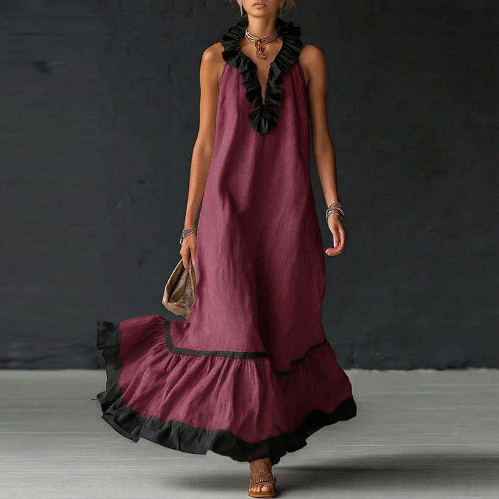 Léa – Robe Maxi Col V à Volants