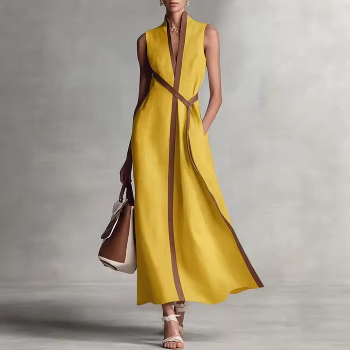 Adèle – Robe Maxi Col Haut à Poches